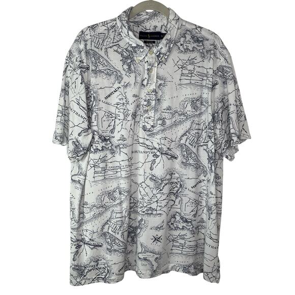 Ralph Lauren Knit Oxford Polo Shirt Mens Maps Places Size XXL 100% Cotton casual - Picture 1 of 7